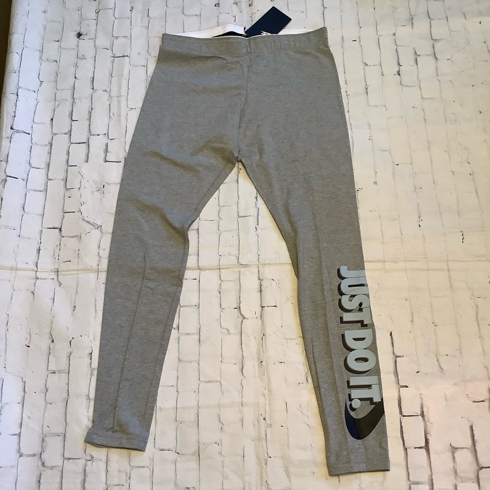 Nike yoga leggings pants gray medium Just Do It NWT